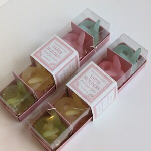 NIB William Sonoma Pastel Frosted Glass Bunny Taper Candle Holders (Set of 8)